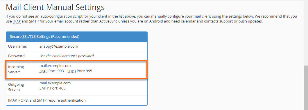 cPanel - Email Accounts - Manual Settings