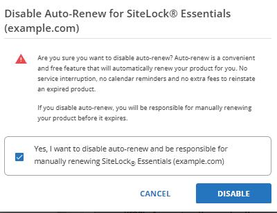 Renewal Center - Sitelock - Confirm Delete