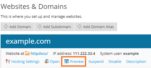 预览功能 - Plesk