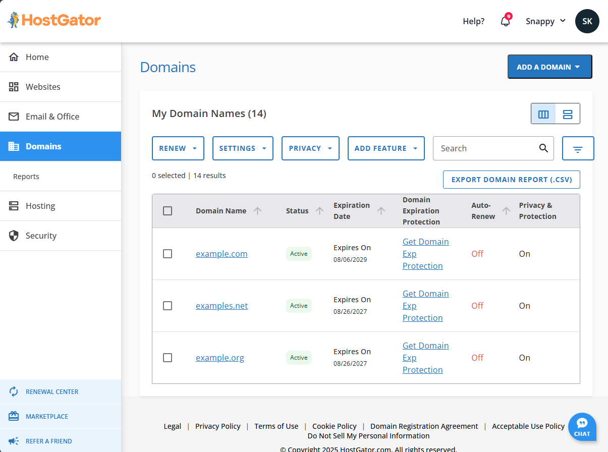Customer Portal - Domains