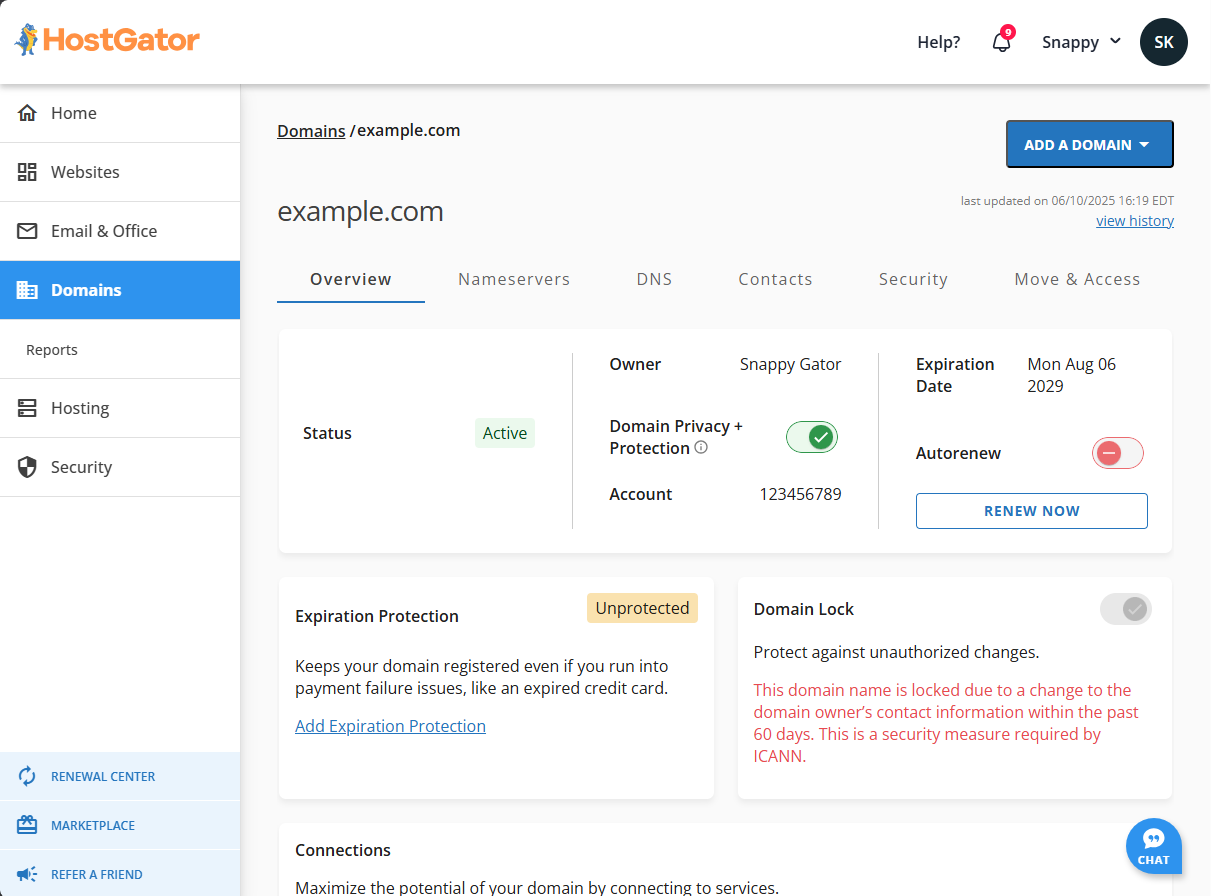 Customer Portal - Domains Overview