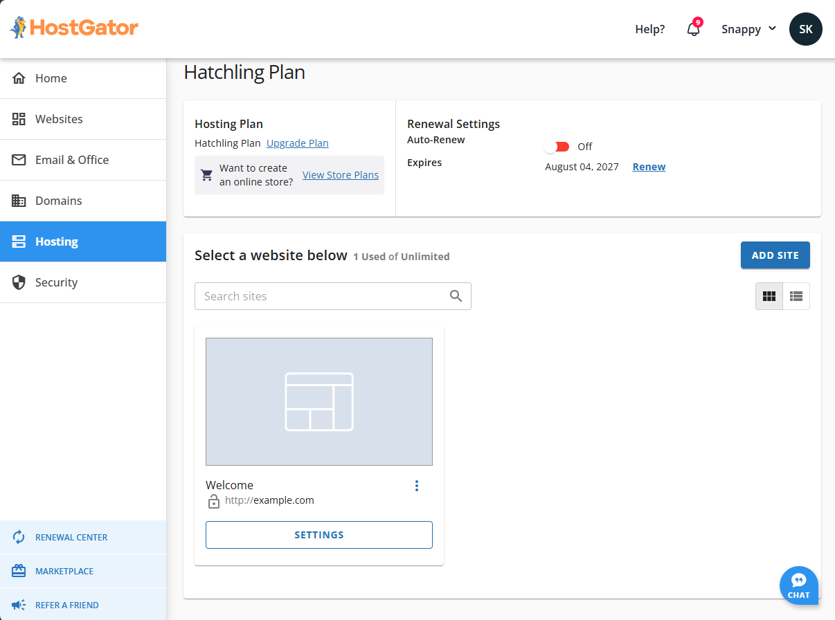 Customer Portal - Hosting tab