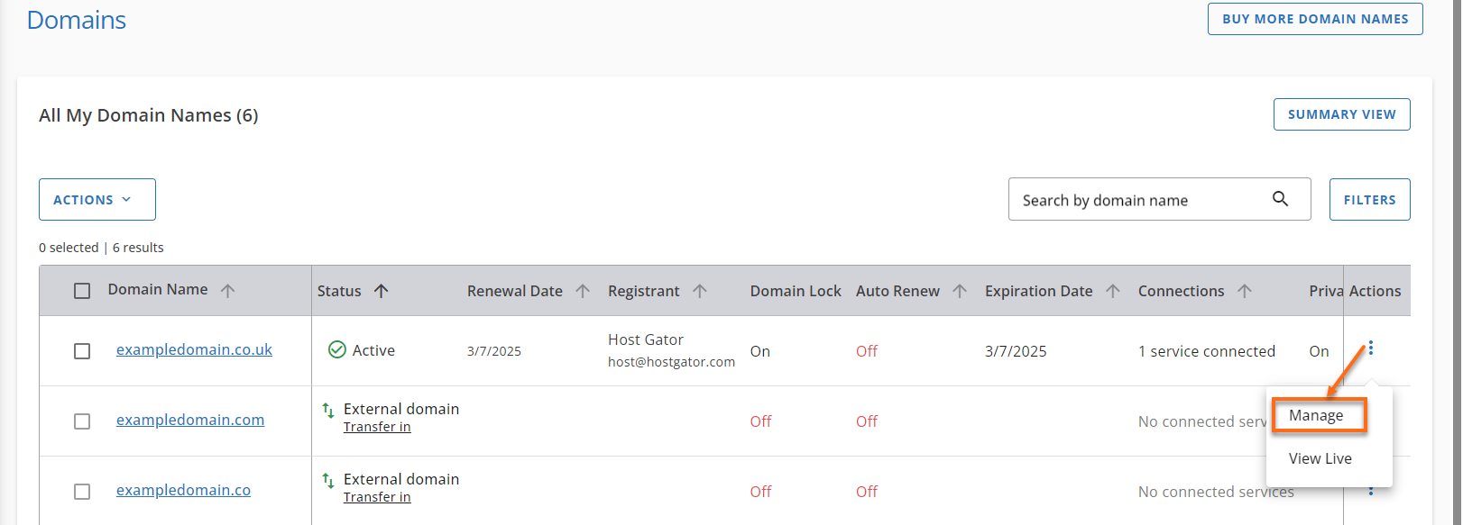 Customer Portal - Domains Advance View