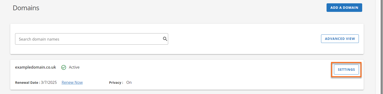 Customer Portal - Domains Advance View
