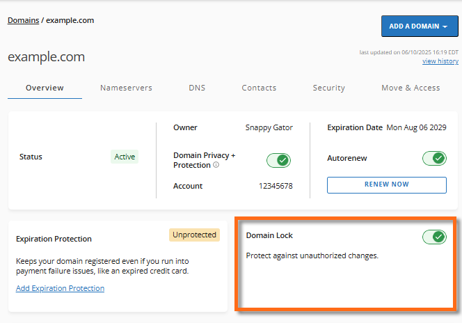 锁定或解锁域名 - 域名锁定