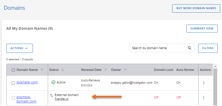 Domains not registered with HostGator