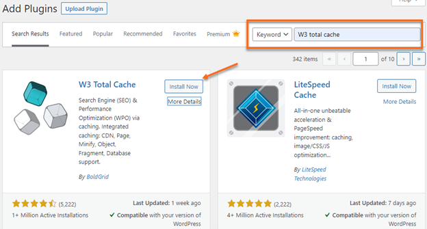 Install W3 Total Cache