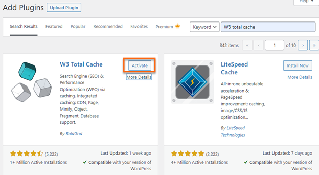 Activate W3 Total Cache