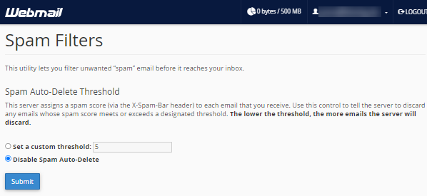 Webmail - Spam Filters