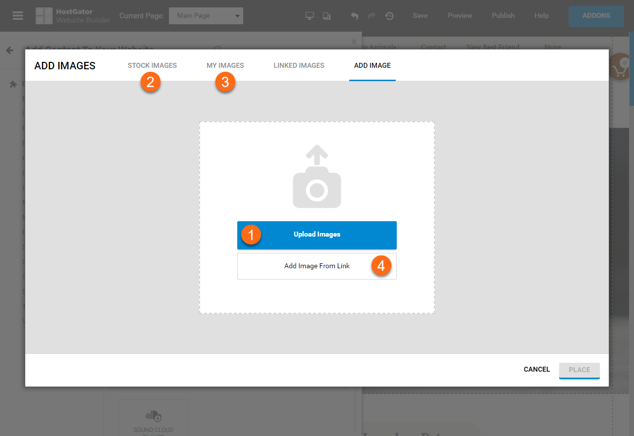 HostGator Website Builder Add Image Options