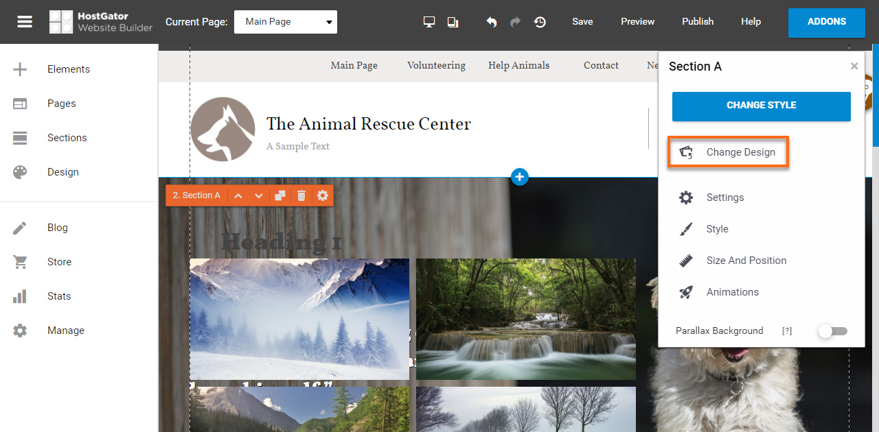 HostGator Website Builder Preconfigured Element Designs