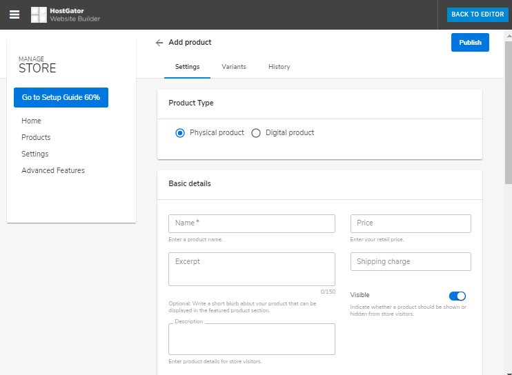 Website Builder - Add Product Details
