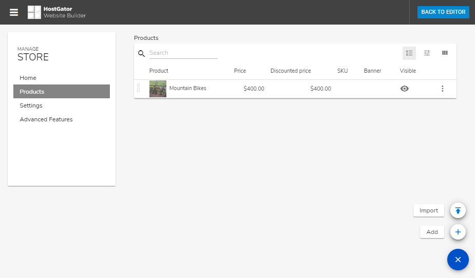Hostgator website builder products page