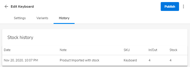 Website Builder - Product History Tab