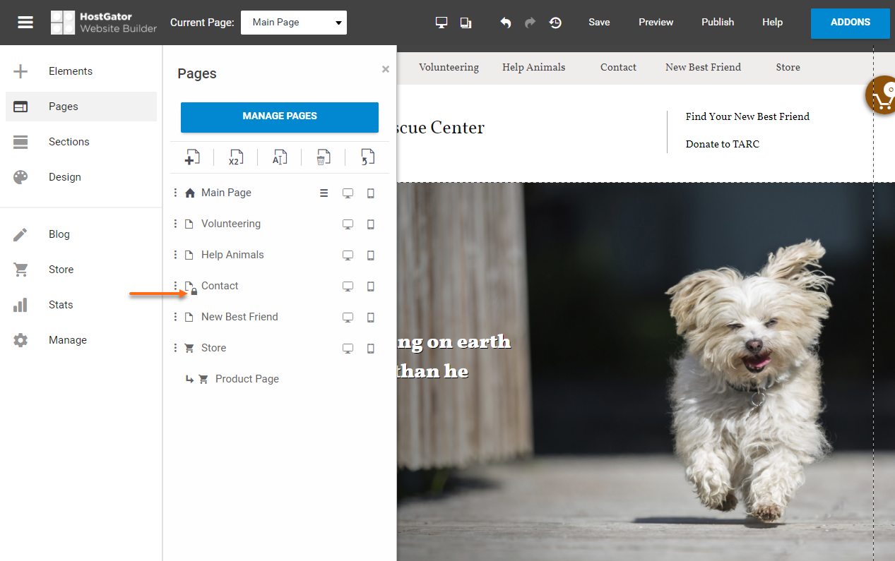 HostGator 网站构建器页面锁