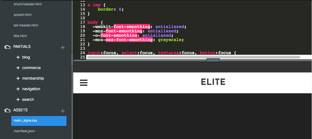 HostGator Weebly 主题编辑 HTML 和 CSS 界面