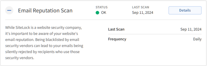 Sites tab - Email Reputation Scan