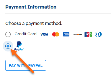 Forms of Payment - Select PayPal