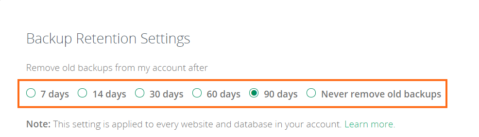 backup retention settings