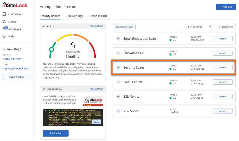 Security Scans option