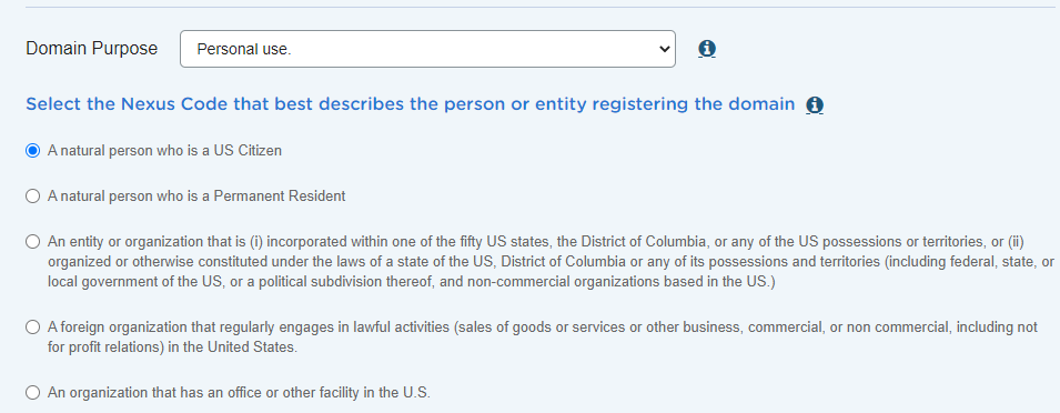 .us Domain Registraion Nexus Code and Purpose