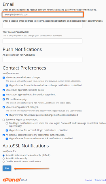 cPanel Contact Information