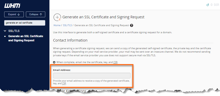 HostGator WHM Generate an SSL Certificate and Signing Request