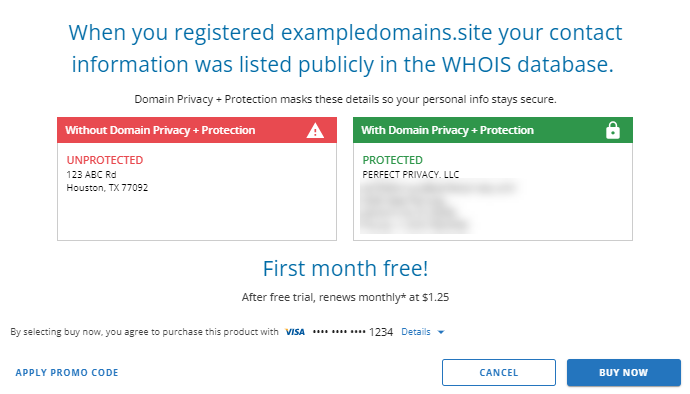 Domain Privacy Protection - With eligible domain