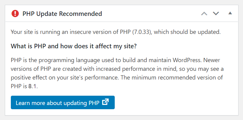WordPress 管理后台 PHP 更新推荐