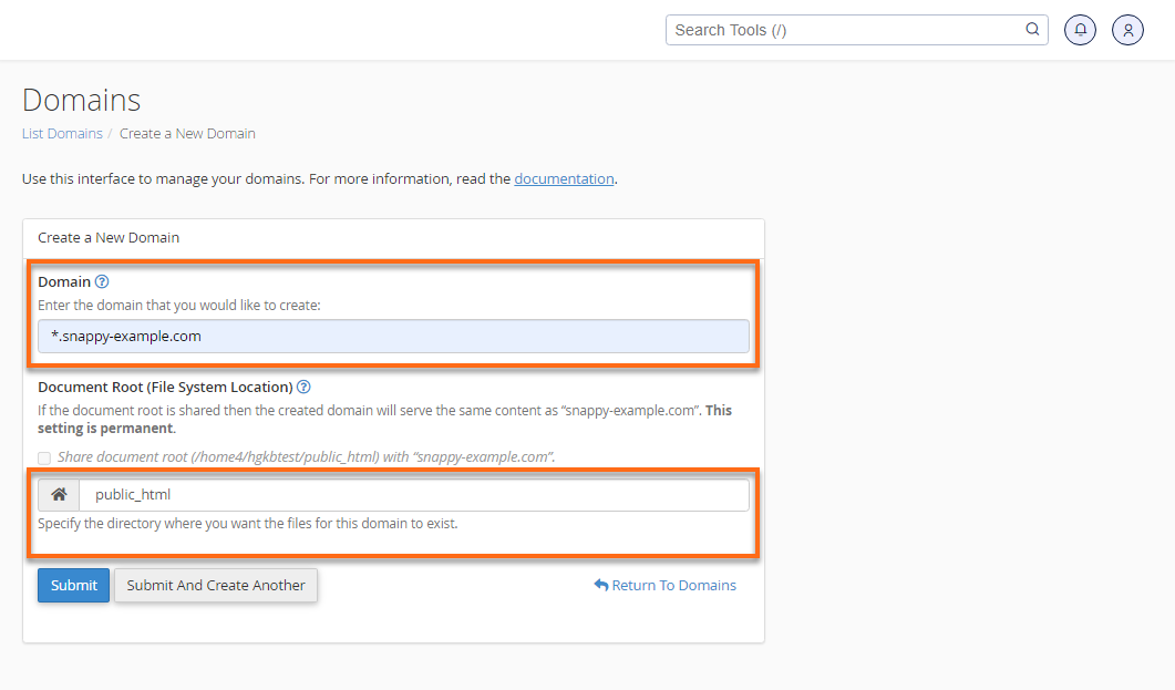 Enter a subdomain name