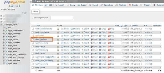 phpmyadmin wp-options