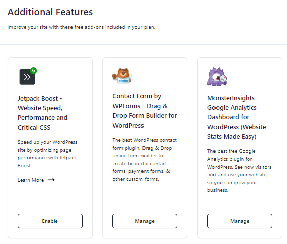 HostGator plugin - Home tab - Additional Features