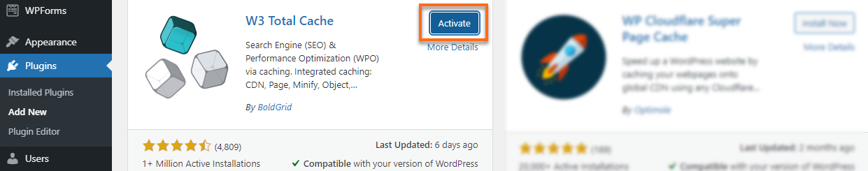 W3 Total Cache 启用