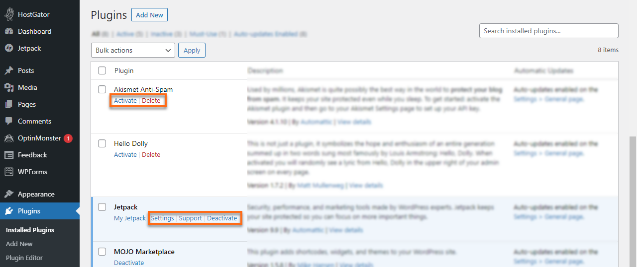 WP Dashboard Plugins Status