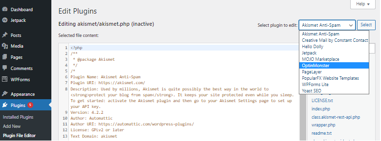 Select plugin to edit