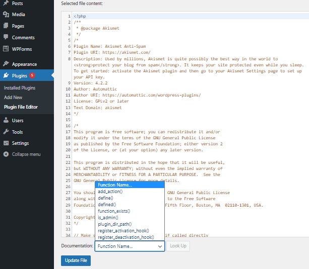 Plugin file editor - Documentation
