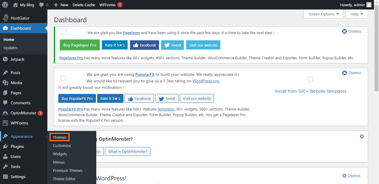 WordPress Dashboard Apprearance > Theme