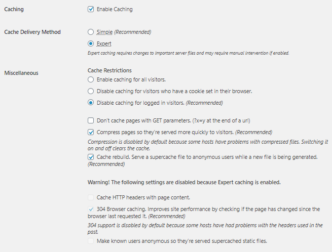 WordPress - WP Super Cache Plugin