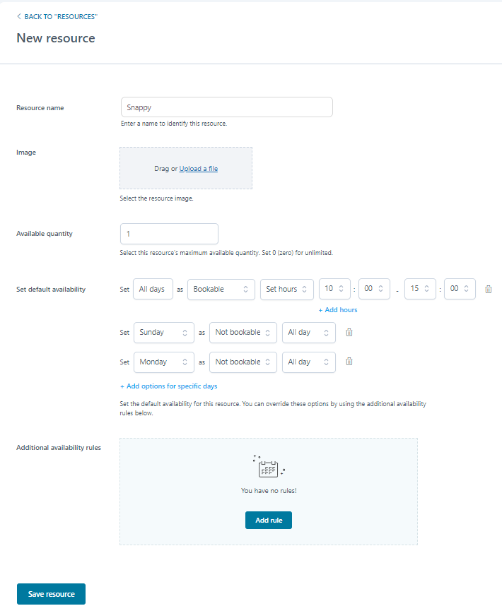 YITH - Booking and Appointment - Resources - Sample setup