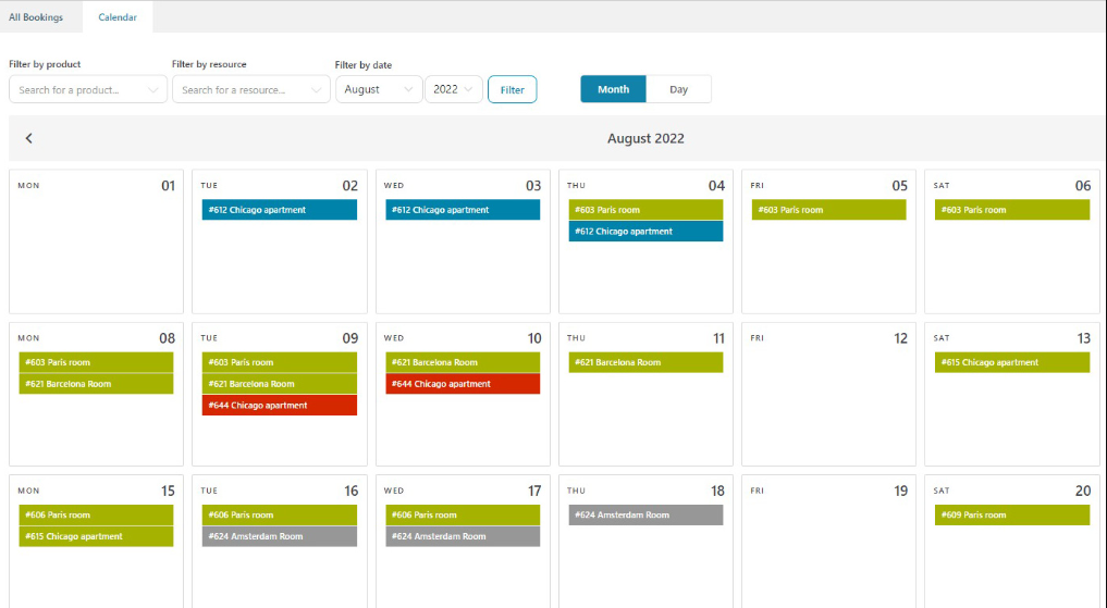 Booking calendar view