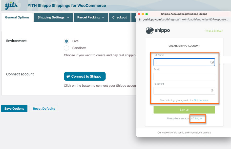 Shippo account login