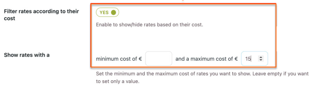 Filter and Show rates