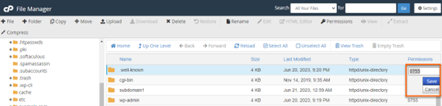 File Manager - Change Permissions