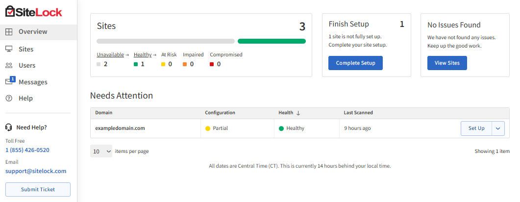 SiteLock - Overview tab
