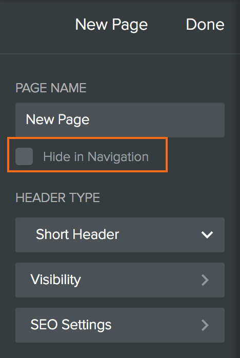 Weebly - Pages - Hide in Navigation