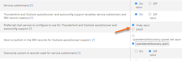 WHM - Tweak Settings - Preferred Mail Service
