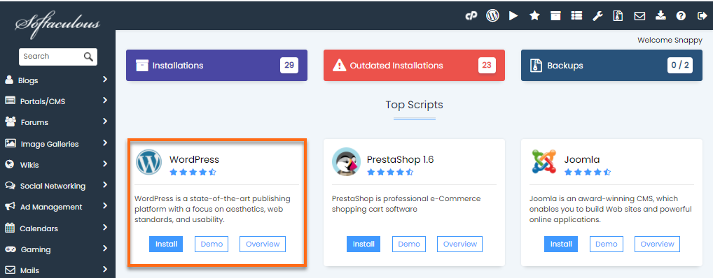 Softaculous  install software