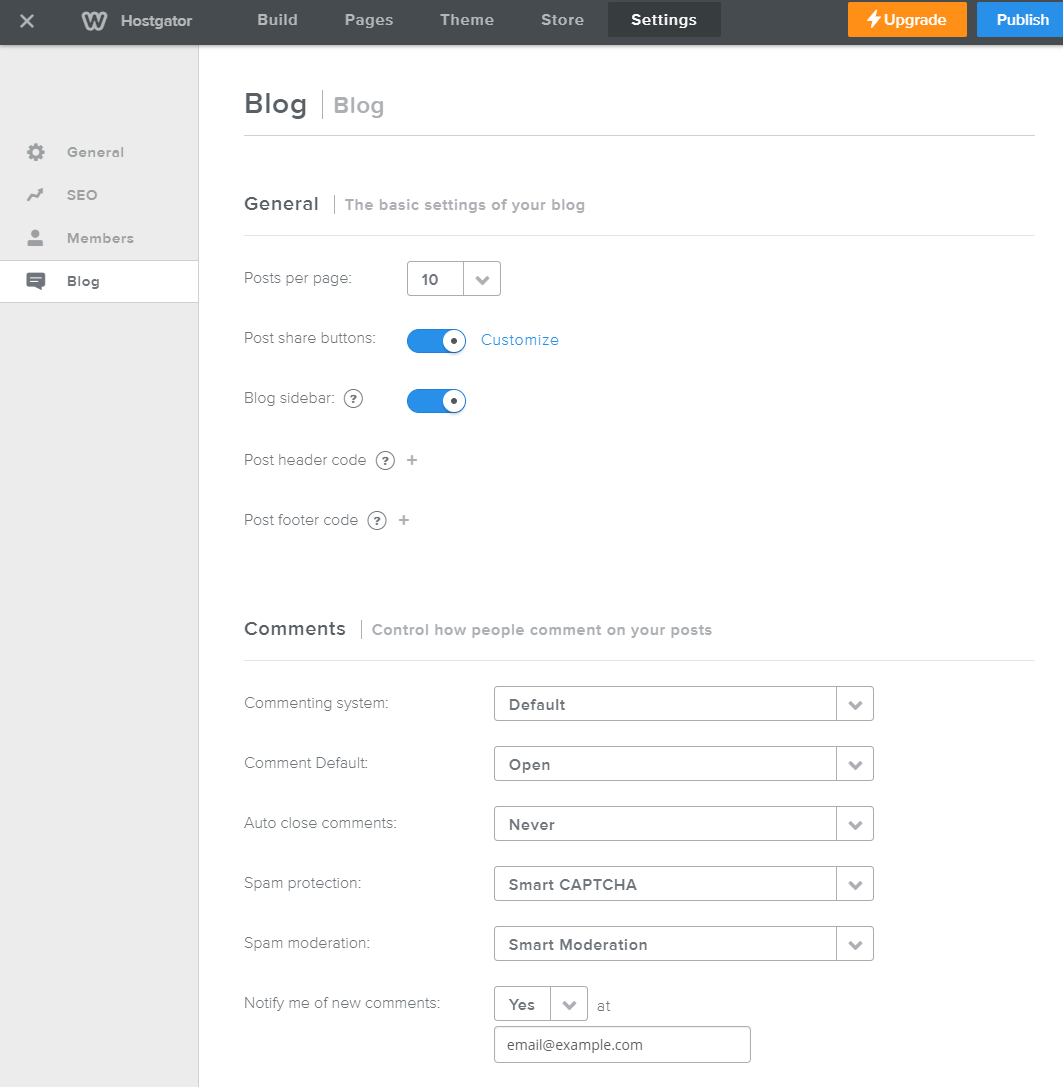 Blog advance settings