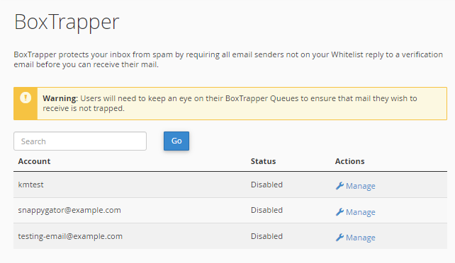 BoxTrapper List of Email Accounts