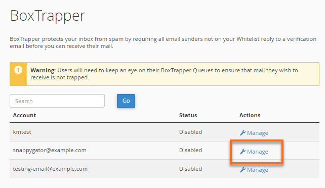 BoxTrapper Manage Accounts